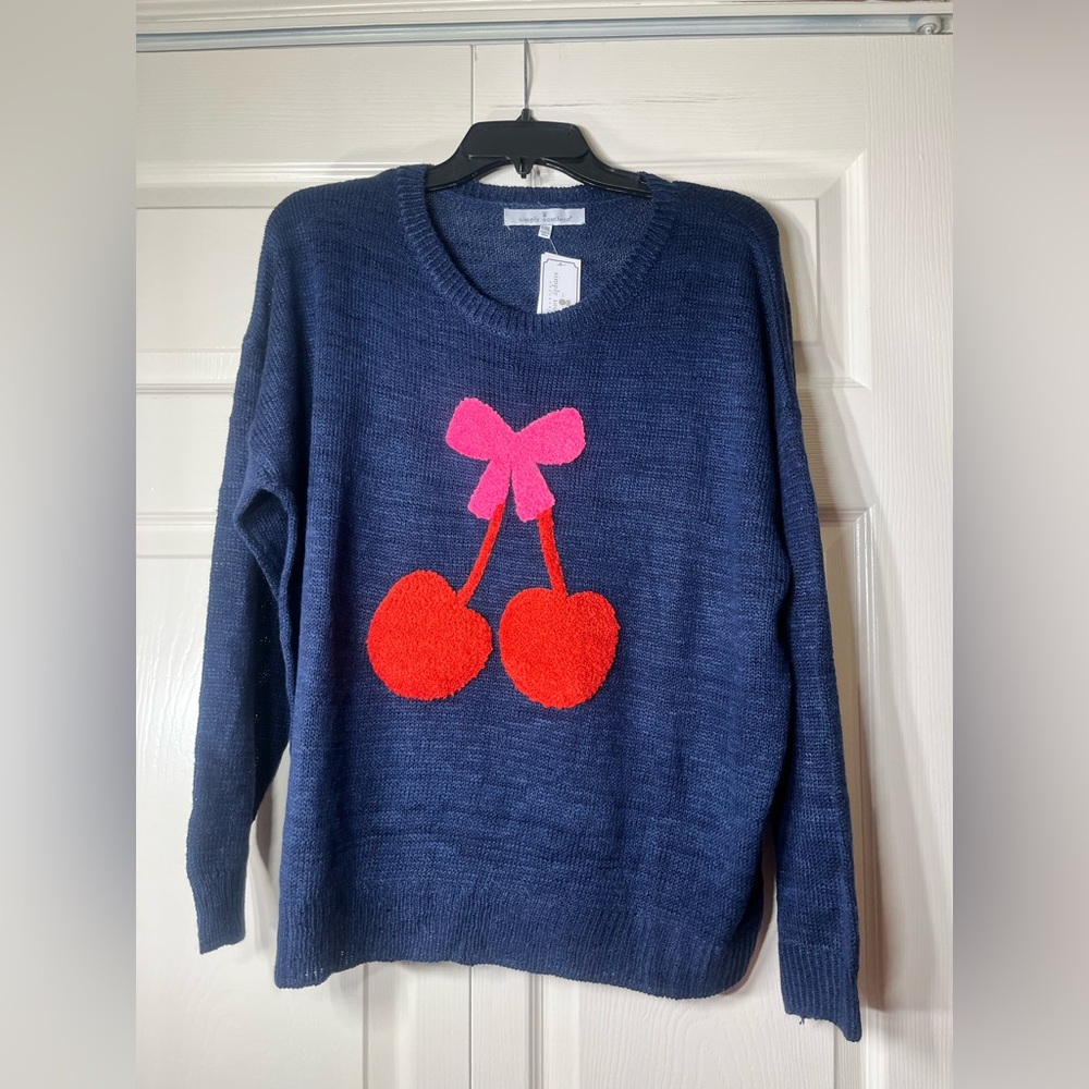 Simply Southern Women’s Navy Cherry Sweater Size Large/XL - Picture 5 of 5